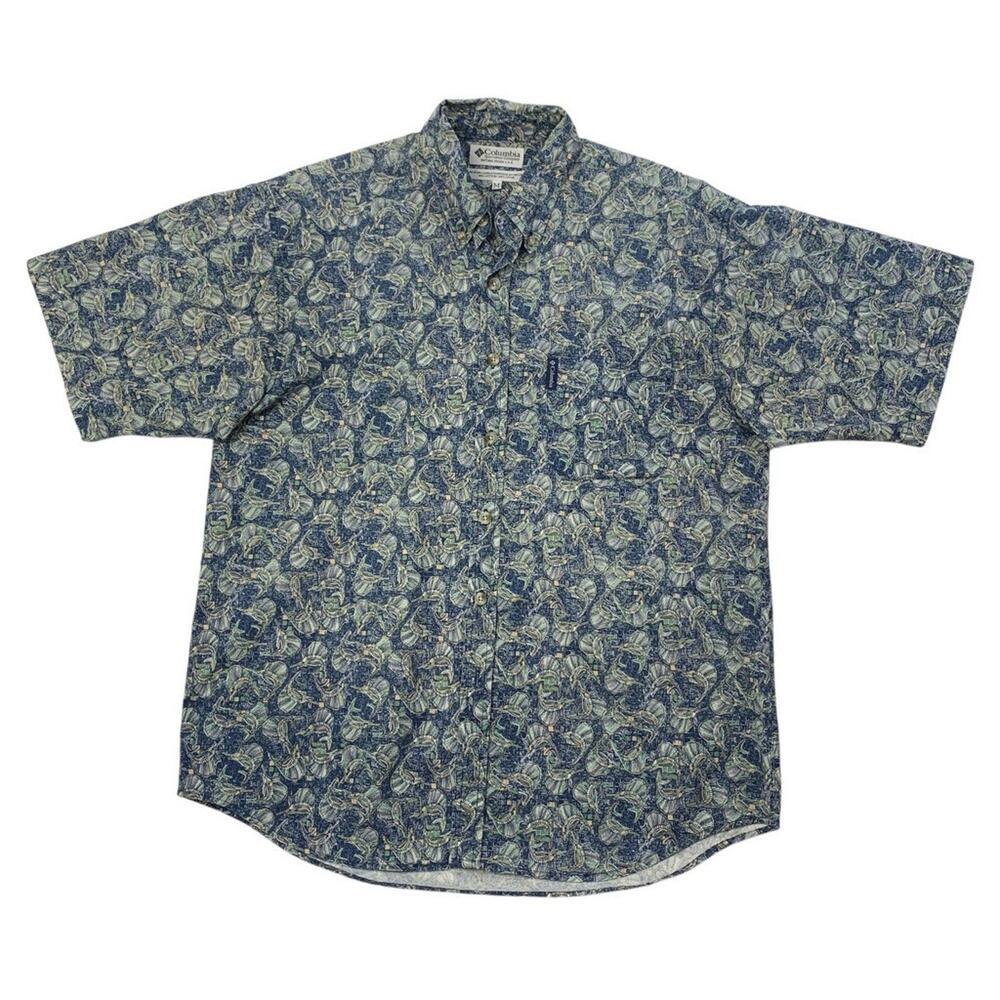 Vintage Columbia Shirt Mens M Medium Swordfish Sailfish Cotton Button Down Fish
